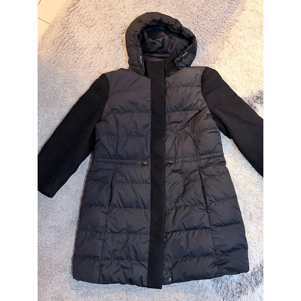 BETTY BARCLAY Outdoor Women's Down Puffer Coat Black Hooded Long Jacket Size 14